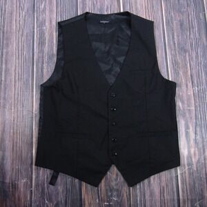 HISDERN Vest Mens M Black Formal Dress Waistcoat 5-Button Belted Wedding